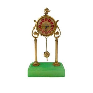Clock Brass Cherub Top Design Windup Clock with Stone Base Vintage Decor